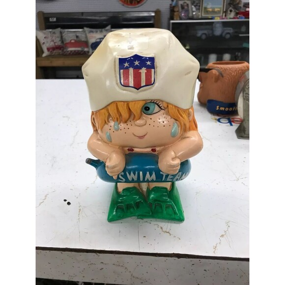 1980 Susie Splash Swim Team Bank Niagara Plastics Erie, Pa. 8" Tall Vintage Rare - Picture 1 of 4